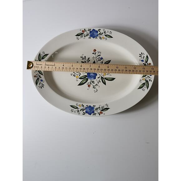 Vintage ASTA Japan Aszi Porcelain Oval Serving Platter Blue Yellow Floral 14" - Picture 6 of 7